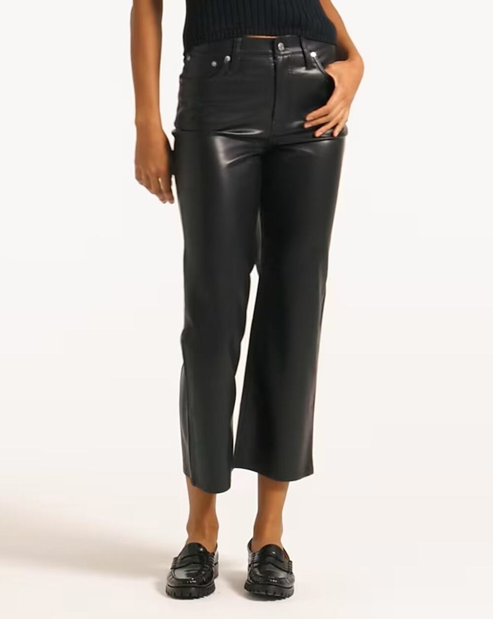 J.Crew Slim Wide-leg Faux Leather Pants Womens 27P Black Mid-Rise Crop Stretchy